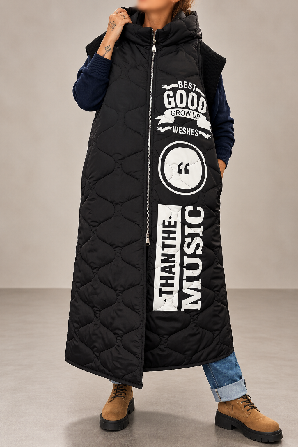 🧥 Doudoune Longue Sans Manches à Capuche – Style Streetwear ✨