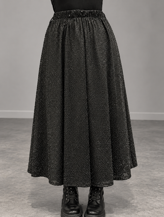 Jupe Longue Fluide Noire & Strass – Imprimé Intemporel