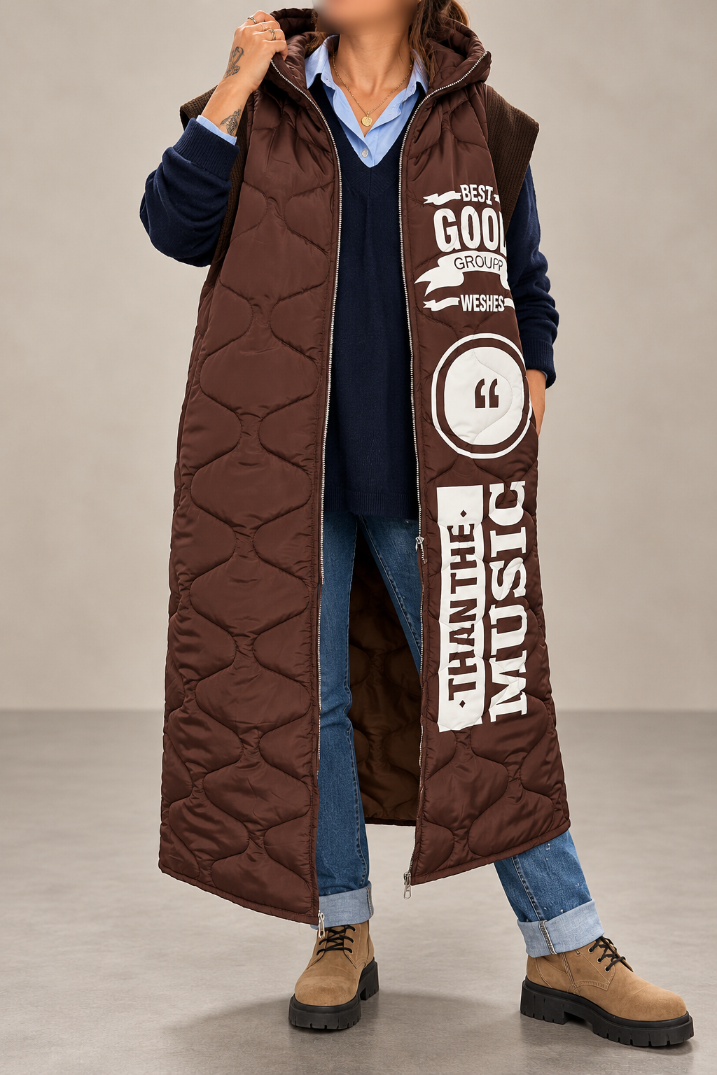 🧥 Doudoune Longue Sans Manches à Capuche – Style Streetwear ✨