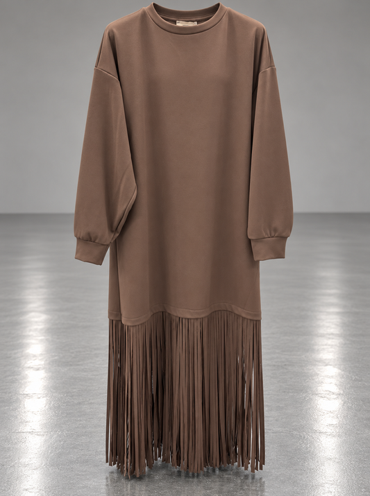 Robe Sweat Longue Poudré – Détail Franges & Esprit Bohème