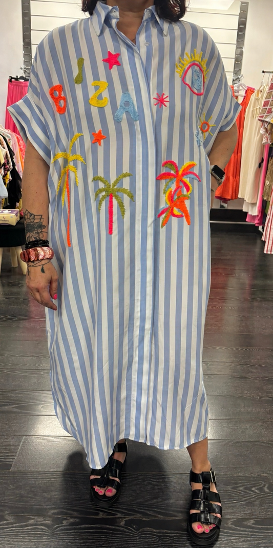 Robe chemise longue à broderies