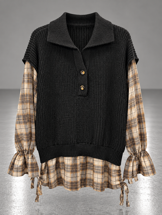 💕 Pull 2-en-1 Effet Chemise à Carreaux – Chic & Tendance ✨