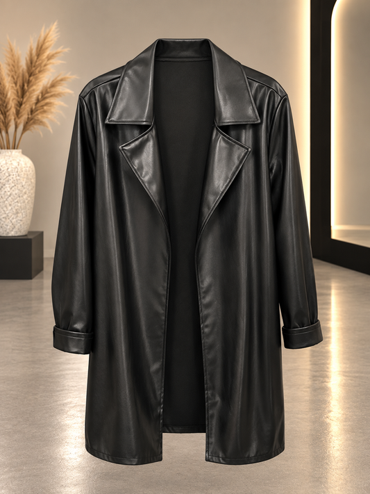 🧥 Trench Long en Simili Cuir – Chic & Tendance ✨